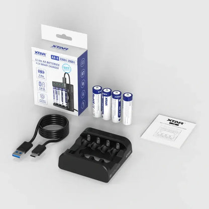 4 Pcs AA 1.5V Li-ion Rechargeable Battery 2000mAh with Charger