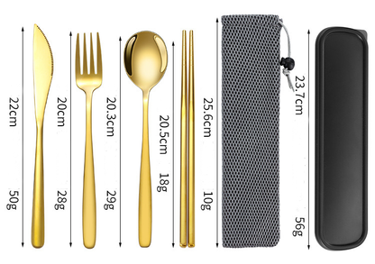 Korean Style Stainless Steel Outdoor Cutlery Set with Storage Box or Bag