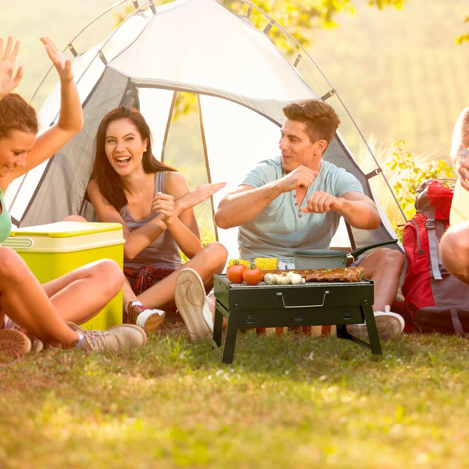 Large black Portable Briefcase-Size Charcoal BBQ Stove Grill - BLACK