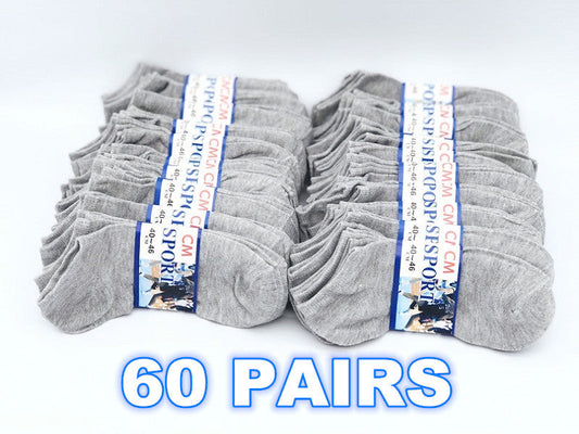 (60 Pairs) Thin Ankle Socks - GREY - M7-11/ W8-12