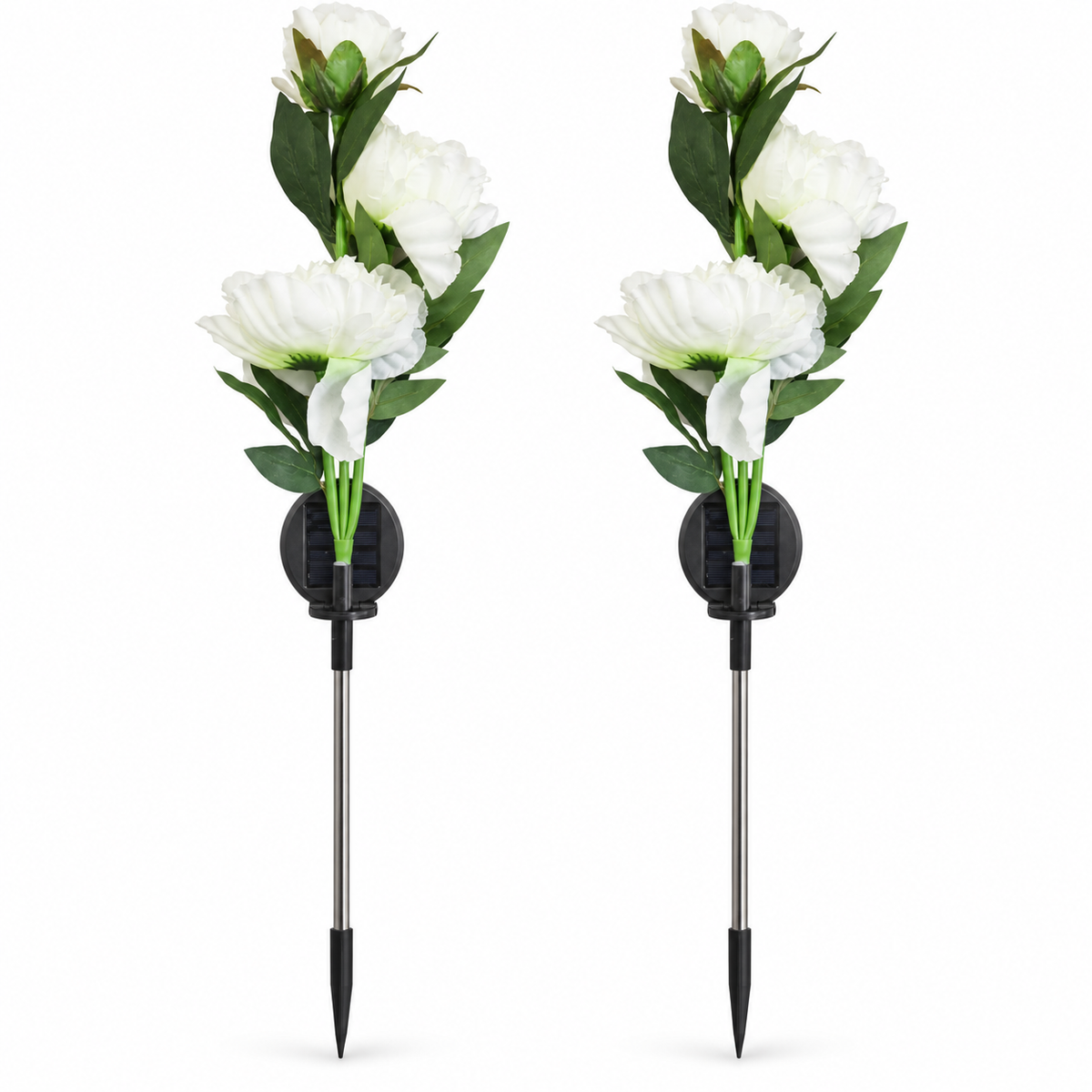 Set of 2 Solar 3-Head Peony Flower Garden Lights – 72cm