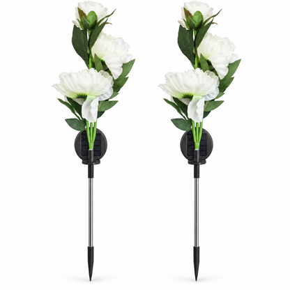 Set of 2 Solar 3-Head Peony Flower Garden Lights – 72cm