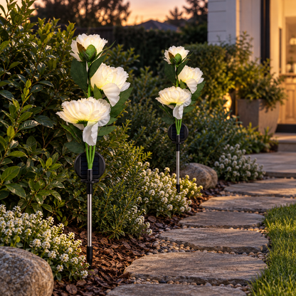 Set of 2 Solar 3-Head Peony Flower Garden Lights – 72cm