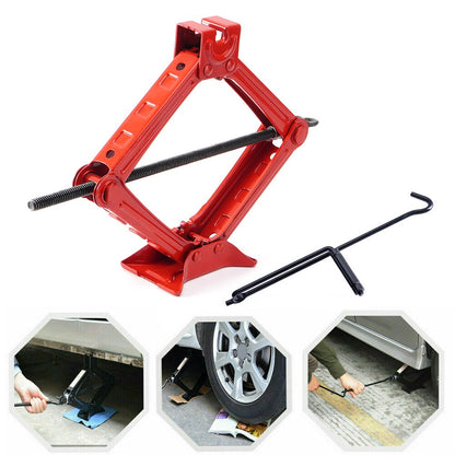 Scissor Jack Heavy Duty – 2 Ton Steel Car Jack with Ratchet Wrench Red