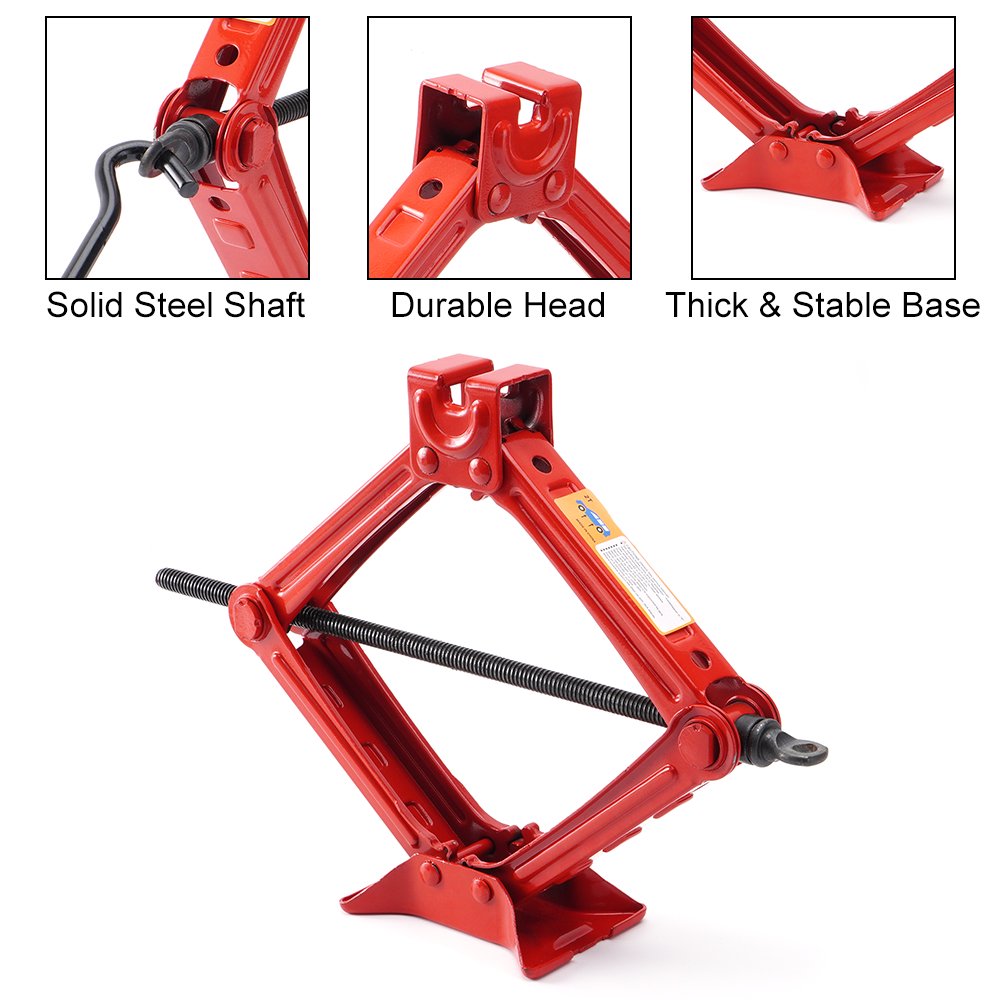Scissor Jack Heavy Duty – 2 Ton Steel Car Jack with Ratchet Wrench Red