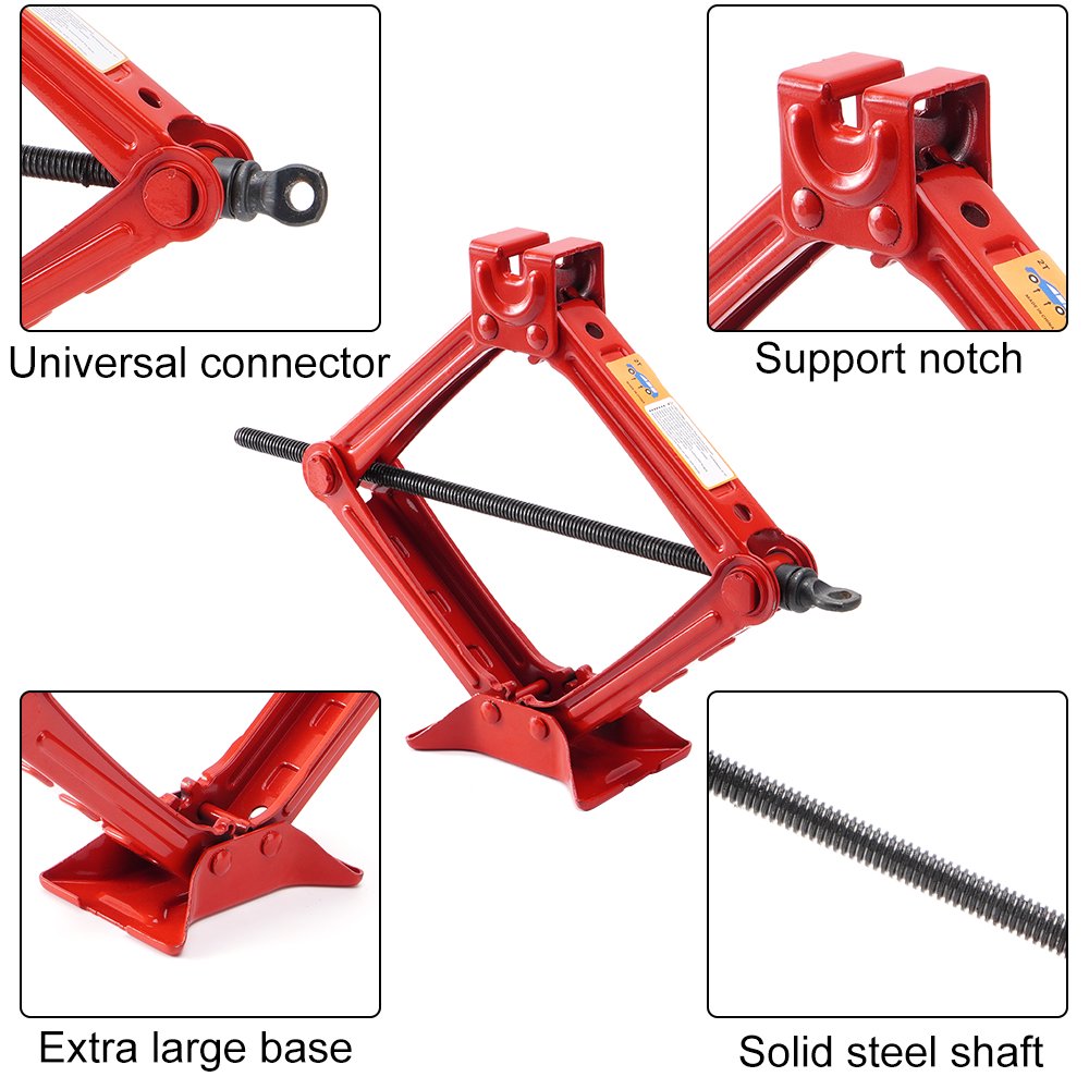Scissor Jack Heavy Duty – 2 Ton Steel Car Jack with Ratchet Wrench Red