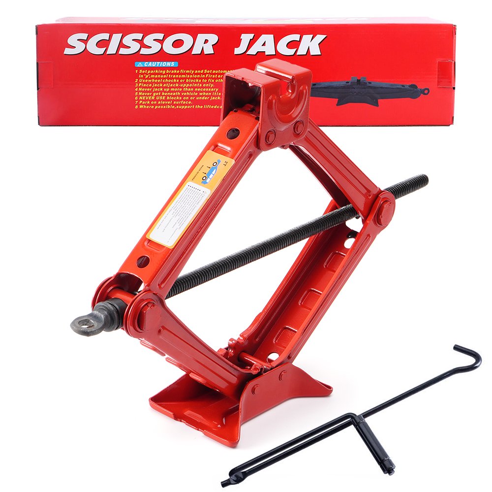 Scissor Jack Heavy Duty – 2 Ton Steel Car Jack with Ratchet Wrench Red