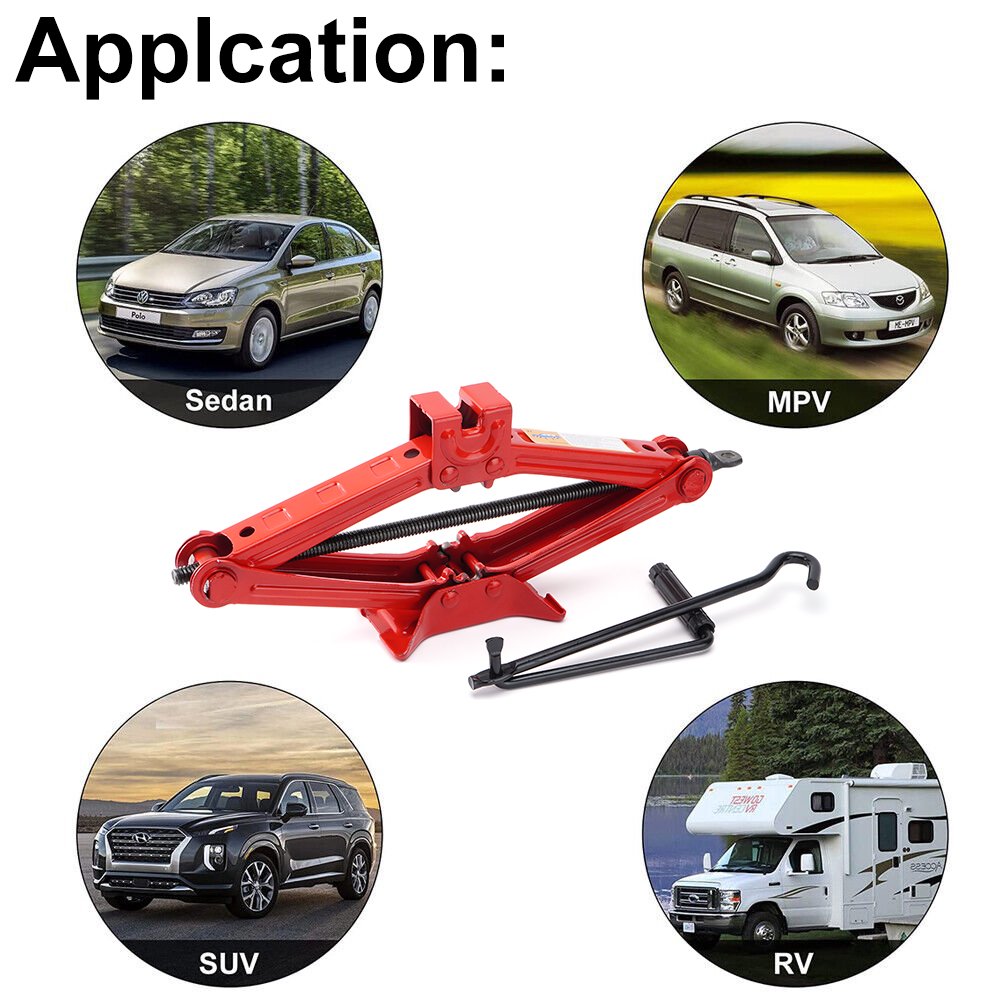 Scissor Jack Heavy Duty – 2 Ton Steel Car Jack with Ratchet Wrench Red