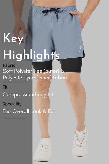 2 in 1 5" Compression Shorts Light Grey