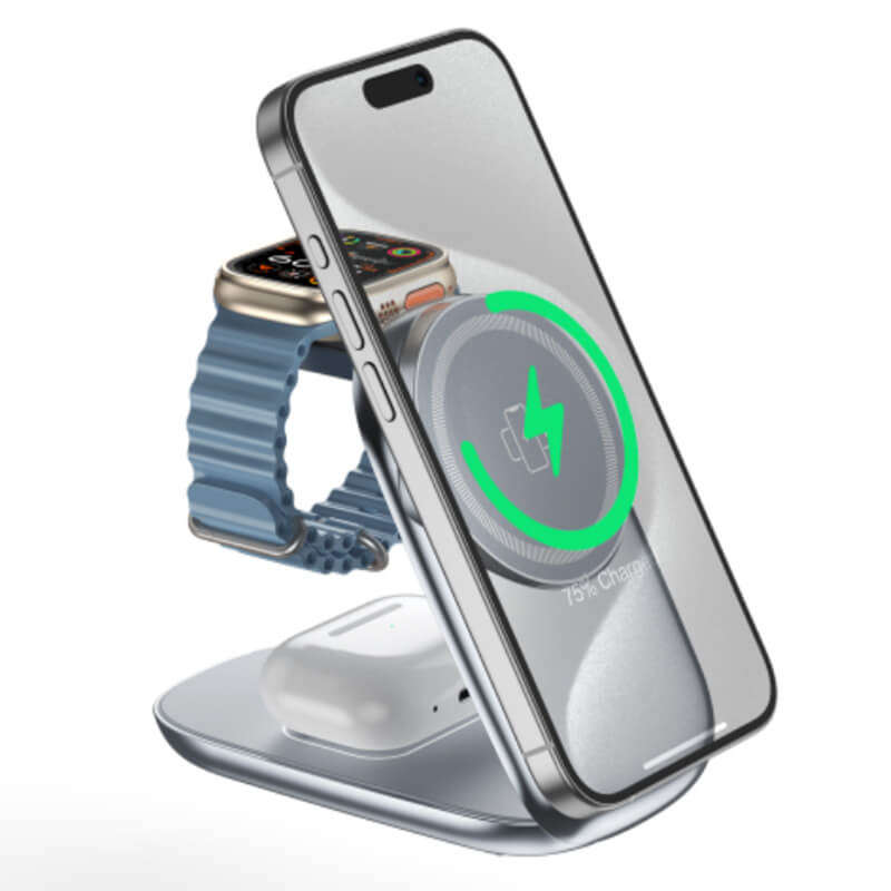 Mobie 3 in 1 Qi2 Foldable Magnetic Wireless Charger Compatible with Apple Watch W72
