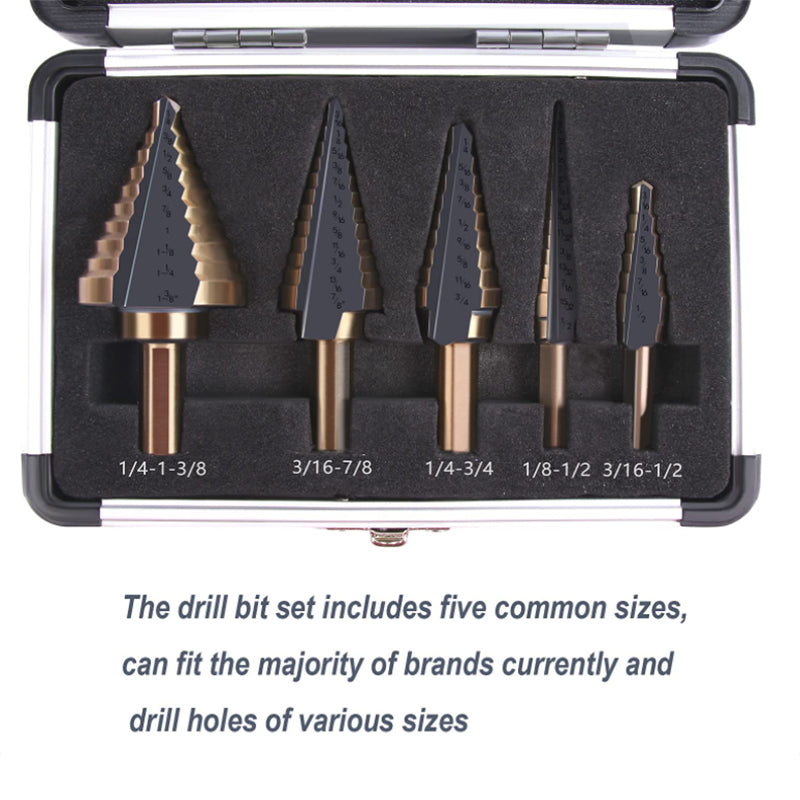 Step Drill Bit Set for Metal Sheet Heavy Duty 5-Piece M2 HSS Drill Bits