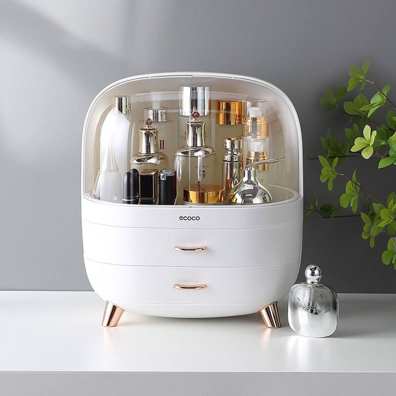 Mobie Large Capacity Makeup Organizer with Double Drawers Transparent Doors E2014