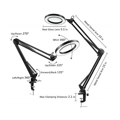 5X Magnifying Lamp with Big Clamp 3 Adjustable LED Light 10 Brightness Magnifier