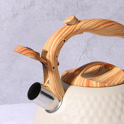 Whistling 304 Stainless Steel Diamond Pattern Tea Kettle with Wood Grain Handle