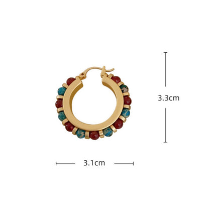 Embellique Natural Stone Beaded Hoop Earrings Red + Blue