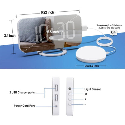Loud Digital Alarm Clock with Bed Shaker,2 USB Charger, Adjustable LED Light