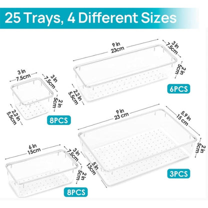 25pcs Drawer storage box set transparent plastic multifunctional organizer 25pcs