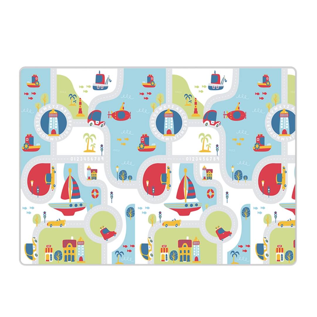 200x180x1 cm Foldable Baby Playmat with Carry Bag - City Road & Ship Double Sides-C