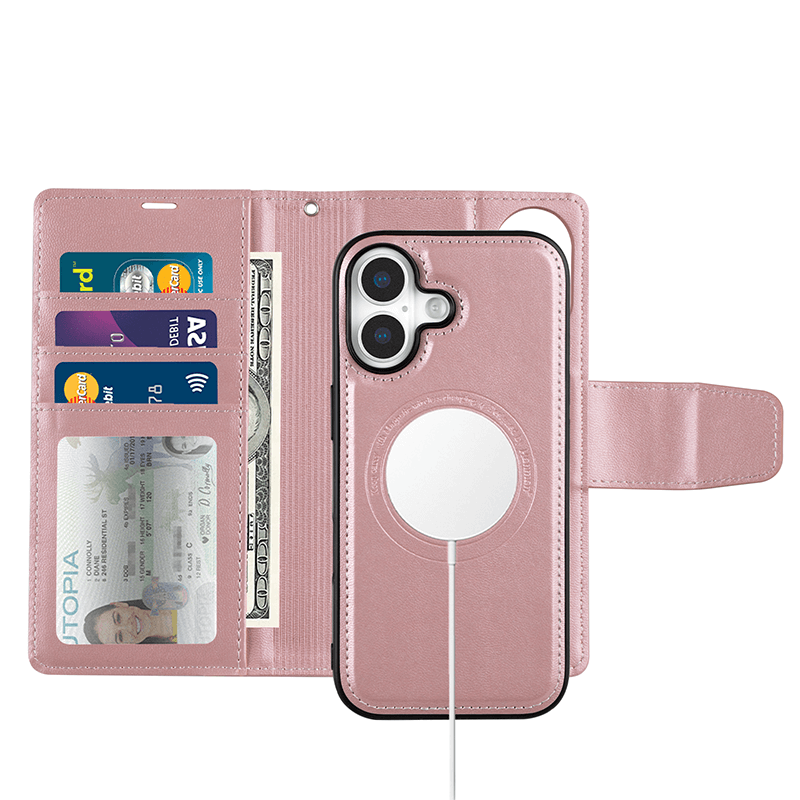 Compatible with iPhone 17 Hanman Miro Leather 2-in-1 Wallet Case with Magnetic Back