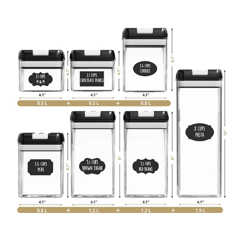 7 Pack Airtight Food Storage Container Set Kitchen and Pantry Containers Black