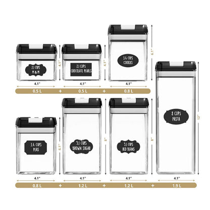 7 Pack Airtight Food Storage Container Set Kitchen and Pantry Containers Black