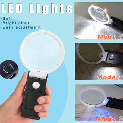 3.X 25X Large 110mm Magnifying Glass with Light and Stand Handheld Standing LED