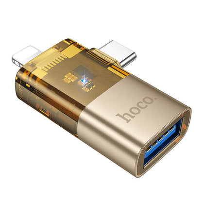 Hoco Dual Lightning Type-C Male to USB Female OTG Adapter UA36E