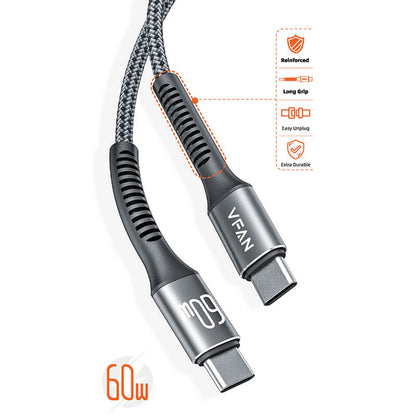 Mobie Fast Charging Cable with Reinforced Long Grip Type-C to Type-C 60W 1m X22