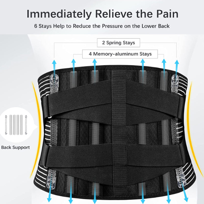 Back Braces for Lower Back Pain Relief with 6 Stays Breathable Back Support... S
