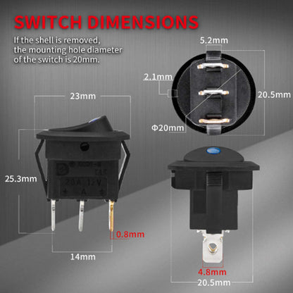 4 pcs Round Rocker Switch Shell 12V Lighted 3 Pin with Blue LED 12 Volt Rocker