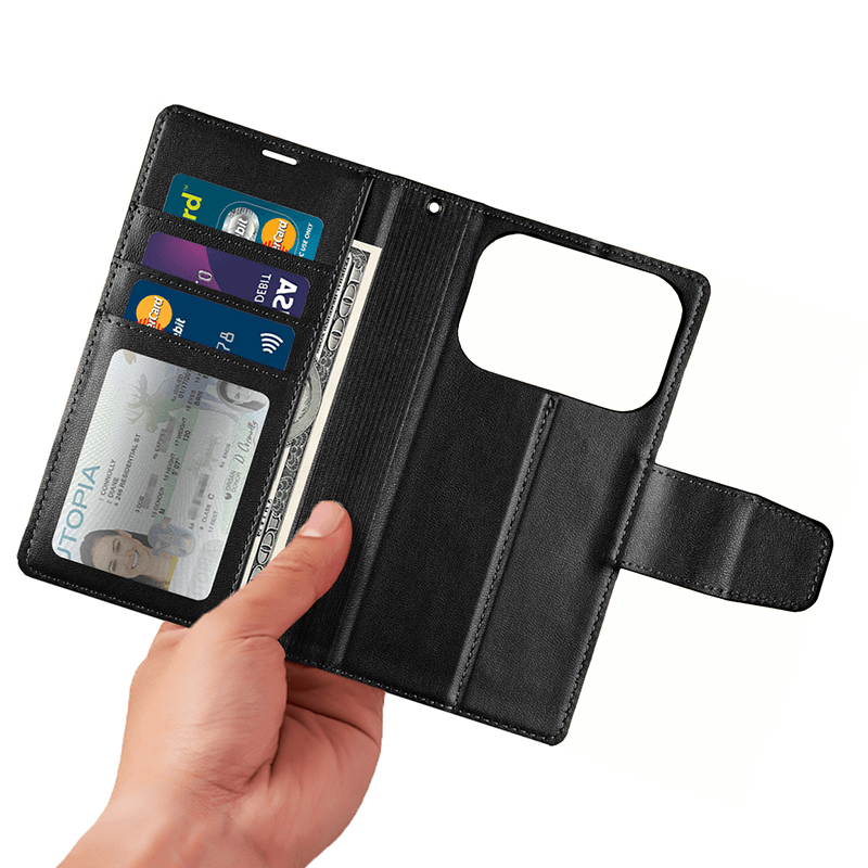 Compatible with iPhone 17 Pro Max Hanman Miro Leather 2-in-1 Wallet Case with Magnetic Back