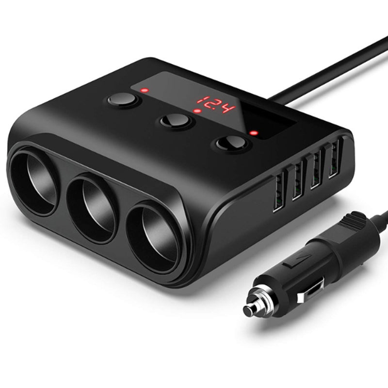 Car Cigarette Lighter Adapter 12V/24V 3-Sockets Vehicles Lighter with 4 USB