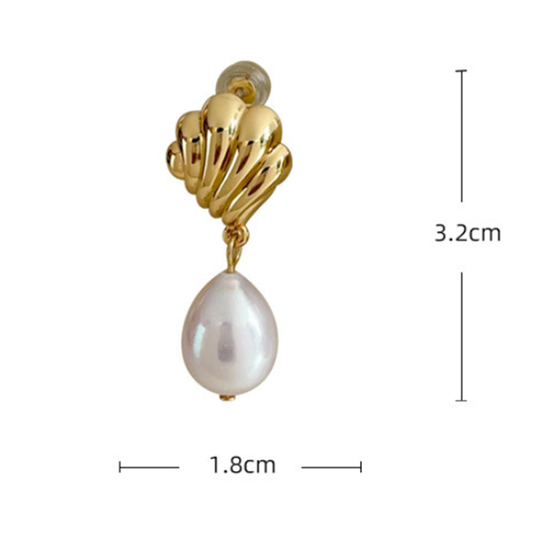 Embellique Gold Shell Pearl Stud Earrings