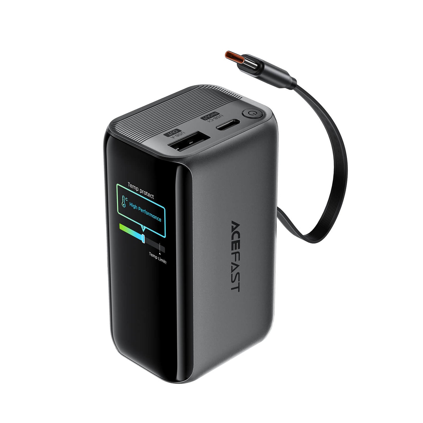Acefast 10000mAh 45W Power Bank with Retractable Cable and TFT Display M37