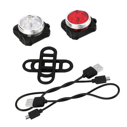 2pcs Round Bike Light USB Rechargeable Front Headlight & Rear LED Light
