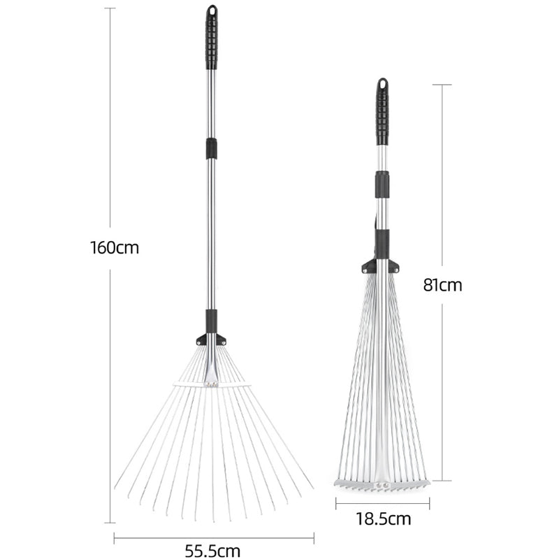 Stainless steel Leaf Rake Adjustable Garden Camping Rake