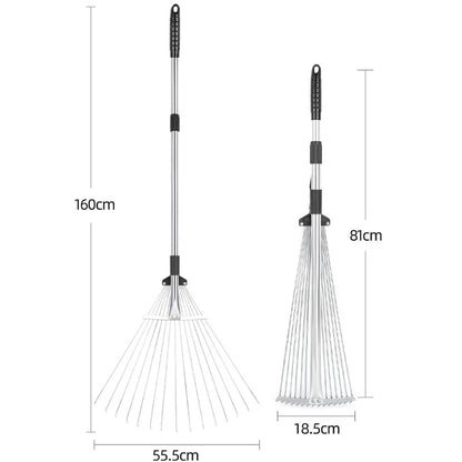 Stainless steel Leaf Rake Adjustable Garden Camping Rake