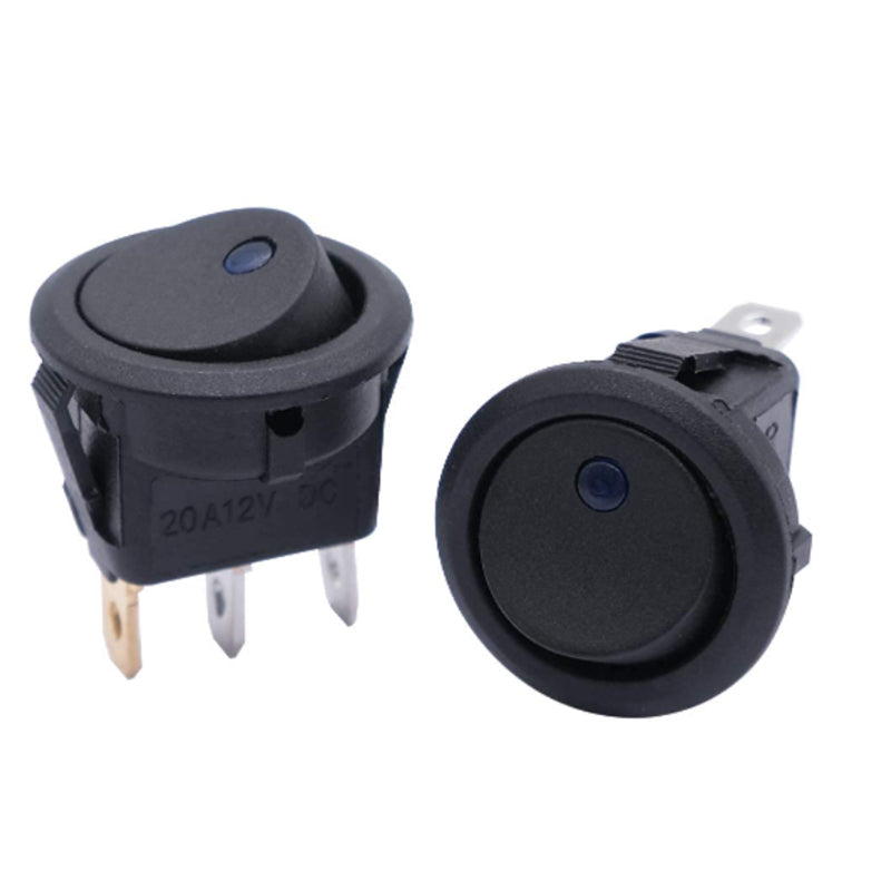 12 pcs 12V Round Rocker Switch Lighted SPST Switch Blue LED Light up 20A 3