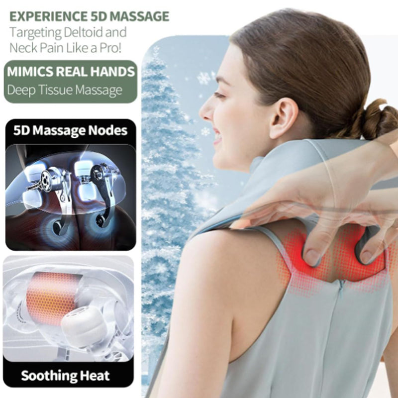 Deep Kneading Neck and Shoulder Massager with Heat 5D Cordless Mini Shiatsu Neck