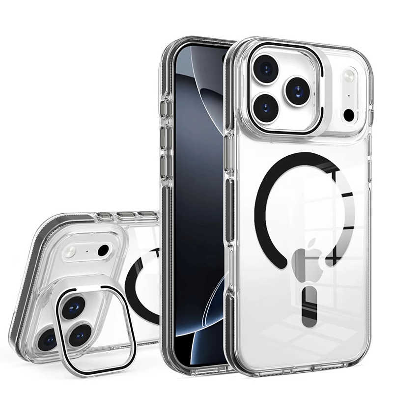 Compatible with iPhone 17 Pro Rita Series Invisible Kickstand Crystal Clear Magnetic Case