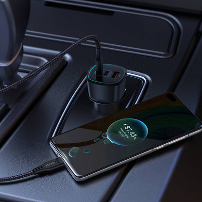 Acefast 200W Super Fast Triple Port Car Charger with Ice Blue LED Light B18
