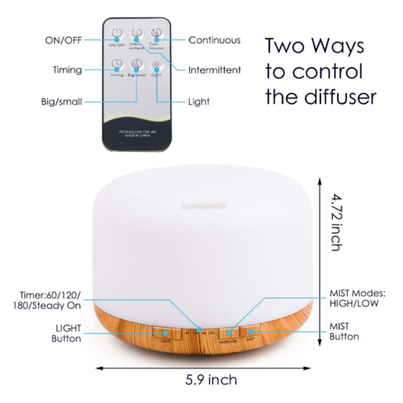 Essential Oil Diffuser 500ml Remote Control Diffusers with 10ml Essential Oil