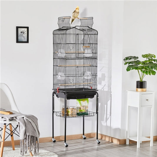 64’’ H Open Top Metal Bird Cage Large Rolling Parrot Cage