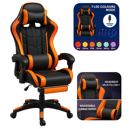 Gaming Desk & Chair Combo - RGB LED Desk + RGB LED Gaming Chair with Footrest