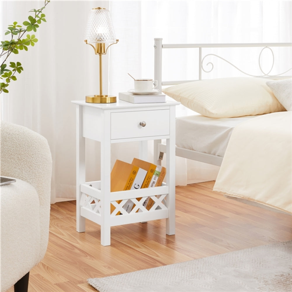 Farmhouse Bedside Table with 1 Drawer 1 Shelf with Fence