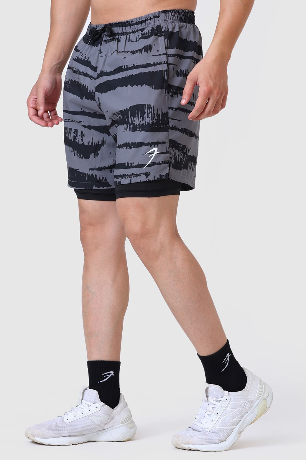 2 in 1 Printed Compression Shorts Gold Grey