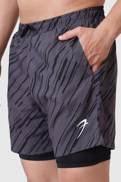 2 in 1 Printed Compression Shorts Graphite