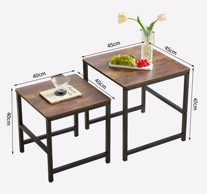 Nesting Coffee Tables Set of 2, Rustic Industrial Side End Table with Metal Frame, Round/Square Wooden Stacking Tea Tables for Living Room