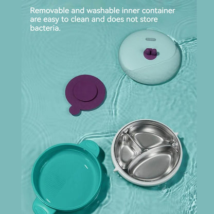 3 Grids Thermal Stainless Steel Baby Toddler Suction Plate /Bowl 4 Pieces Set -Red