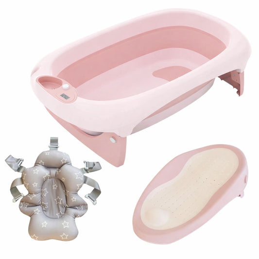 3 in 1 Foldable Baby Bath Tub & Bath Seats -Pink